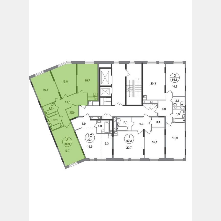 3-к. квартира, 88,9 м², 8/17 эт.