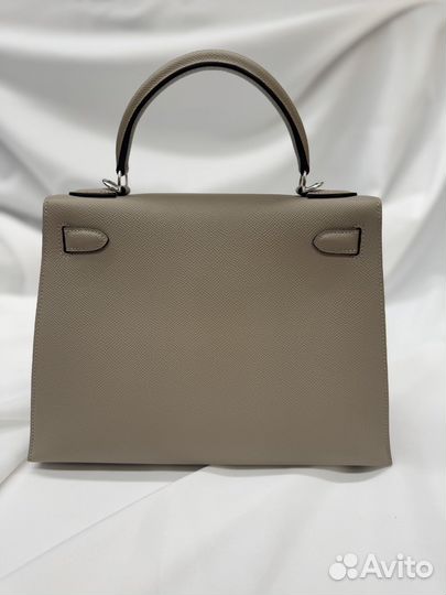 Сумка Hermes Kelly 25 epsom серая, палладий