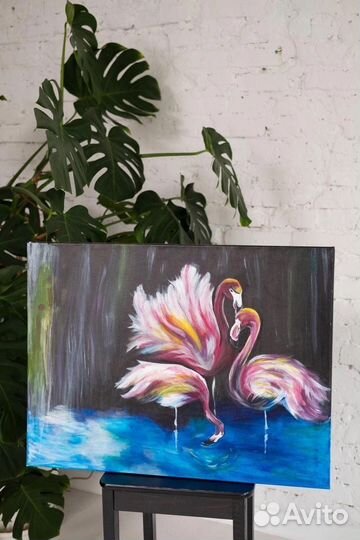 Картина интерьерная современная «Семья фламинго»