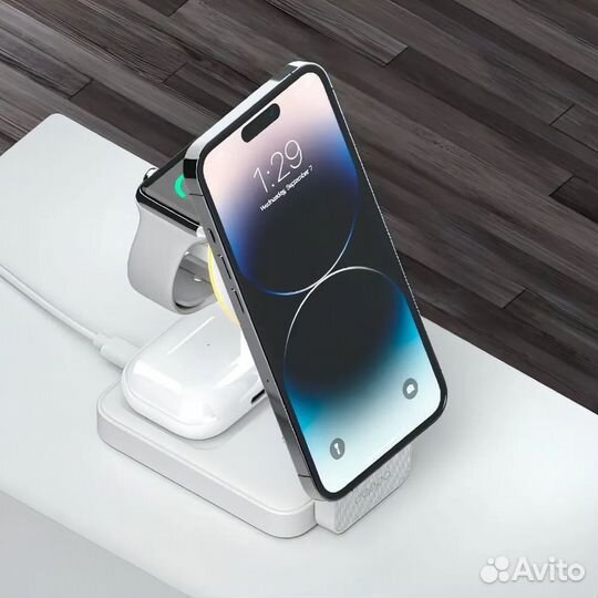 Беспроводная зарядка Deppa 3 в 1 MagSafe Carbon