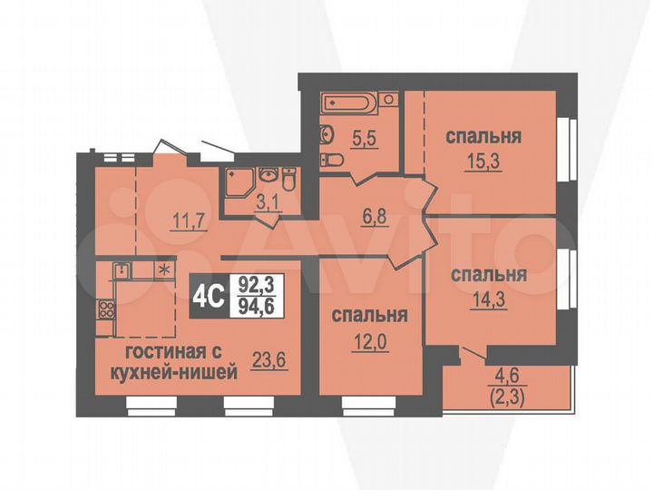 4-к. квартира, 94,6 м², 5/10 эт.