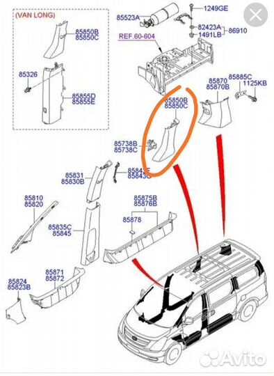 Обшивка центральной стойки (правой) hyundai H-1