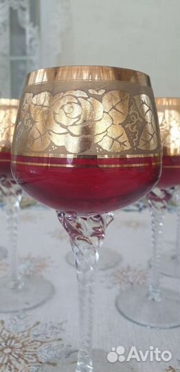 Рубиновые бокалы фужеры Богемия