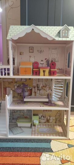 Кукольный домик для барби с мебелью плюс гараж