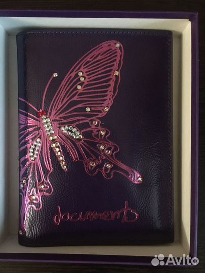 Обложка для автодокументов нат кожа, стразы