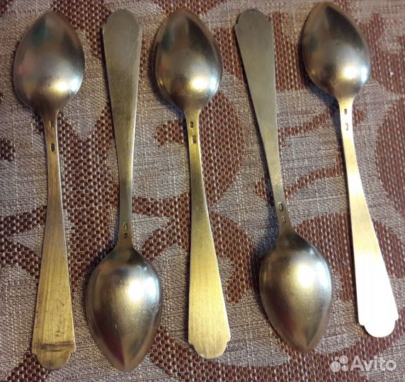 Чайные ложки СССР позолоченные люз, 5 шт