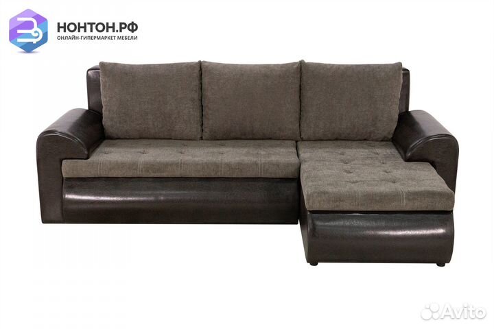 Диван угловой еврокнижка Цезарь коричневый