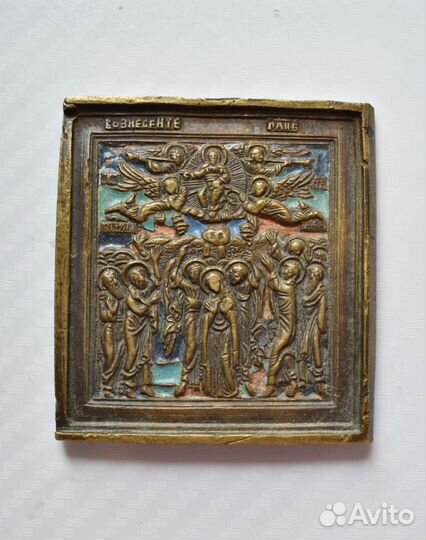 Меднолитая икона Вознесение Господне в эмалях