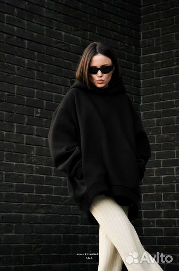 Худи оверсайз теплое с начесом и капюшоном