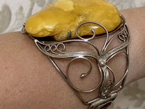 Серебряный браслет женский с янтарем