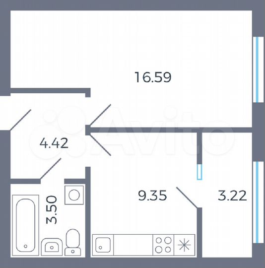 1-к. квартира, 37,1 м², 2/17 эт.