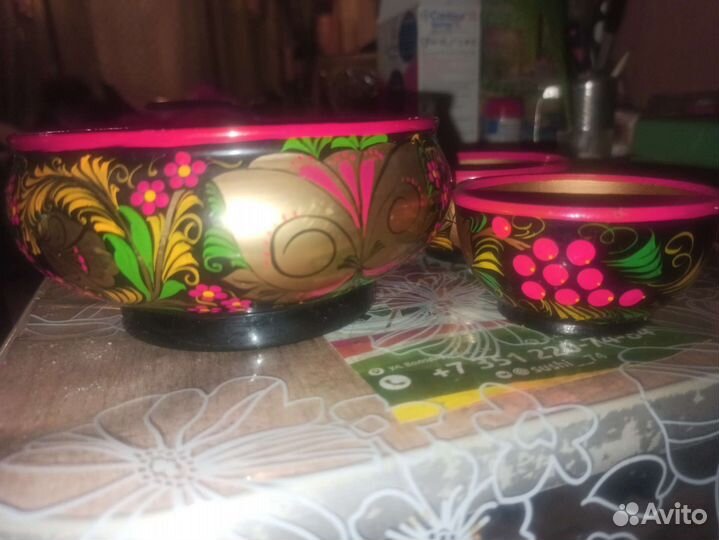 Набор посуды деревянный расписной СССР