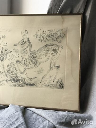 Картина Офорт Лани 1971г СССР Фролов В.А