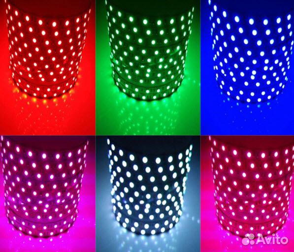 Светодиодная лента 2 вида RGB на 12 В + пульт, 5м