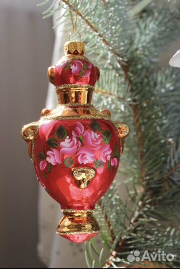 Самовар чайная роза елочная игрушка Ариель