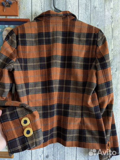 Винтажный клетчатый пиджак коричневый