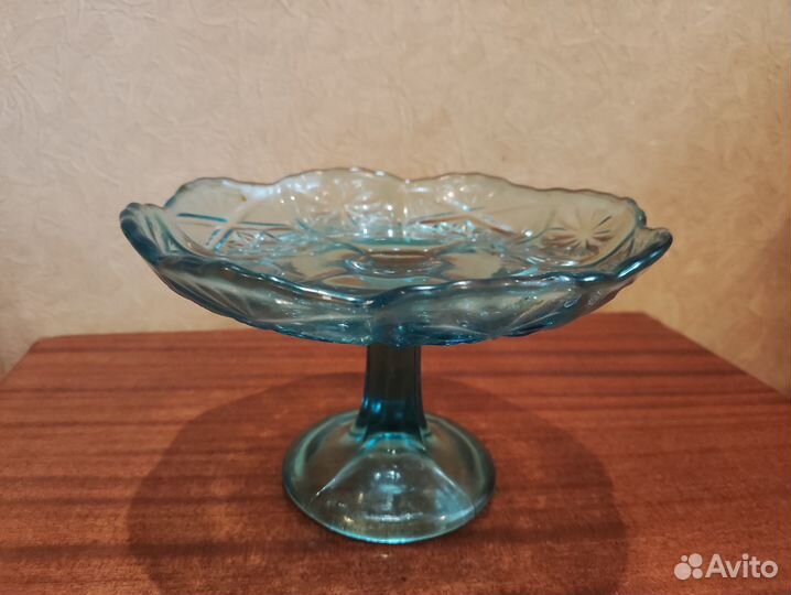 Ваза на ножке СССР купоросное стекло фруктовница