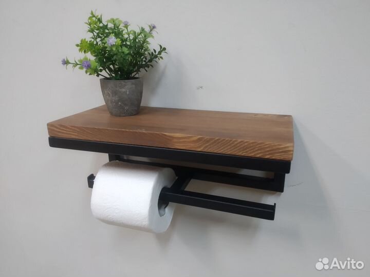 Держатель для туалетной бумаги с полочкой,лофт