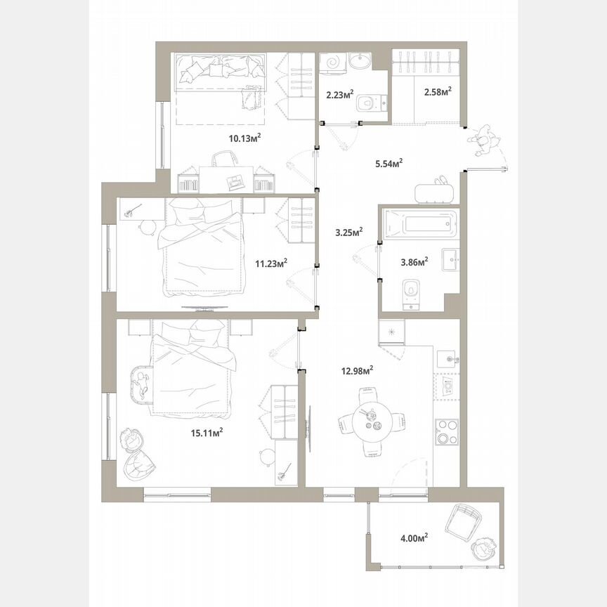 3-к. квартира, 68,1 м², 7/12 эт.