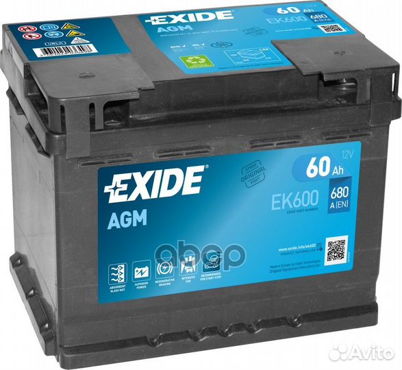 Exide EK600 AGM аккумуляторная батарея 19.5/17