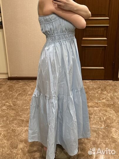 Сарафан летний голубой в клетку