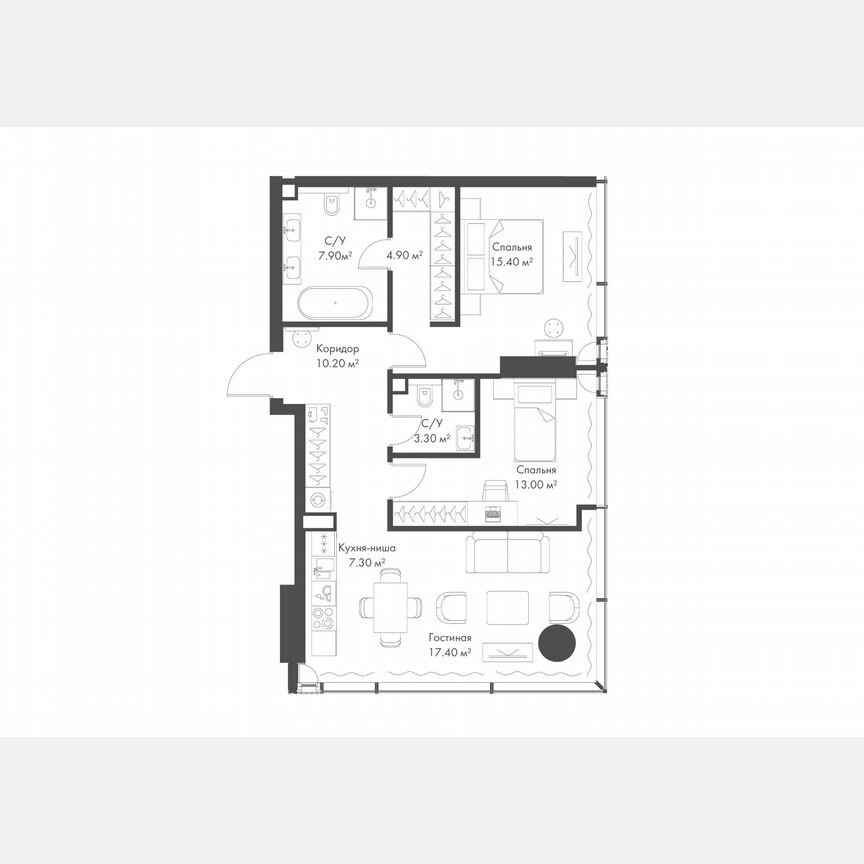 2-к. квартира, 79,7 м², 5/37 эт.