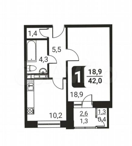 1-к. квартира, 42 м², 5/17 эт.