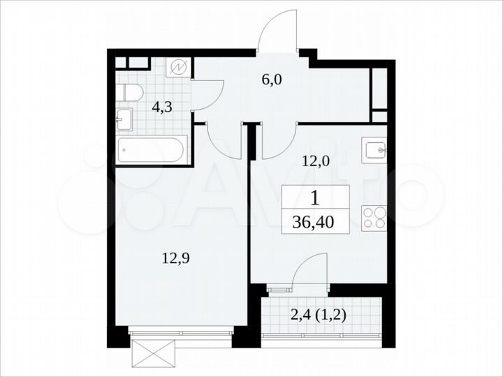 1-к. квартира, 36,3 м², 8/14 эт.