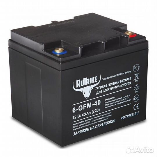 Тяговый гелевый аккумулятор RuTrike 6-GFM-40 (12V4