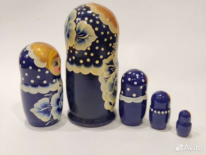 Матрешка 15 см 5 шт гжель