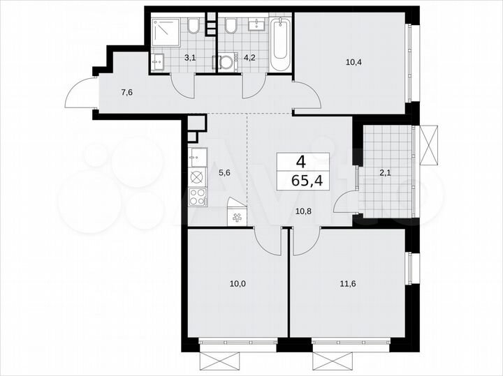 4-к. квартира, 65,4 м², 12/15 эт.