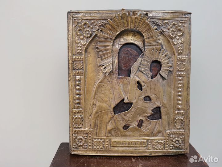 Икона Тихвинская Богородица 19 век латунь
