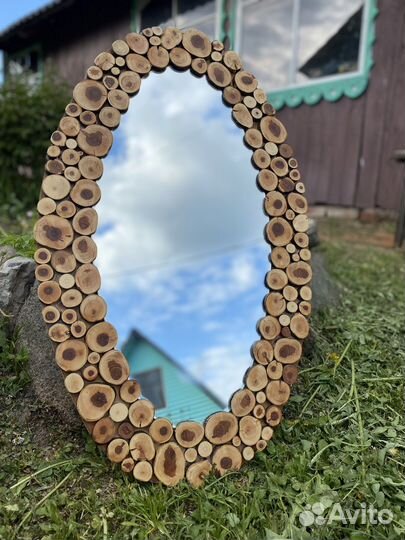Зеркало из спилов деревьев ручной работы