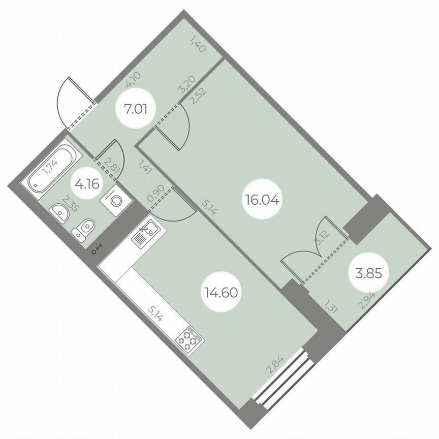 1-к. квартира, 43 м², 13/20 эт.