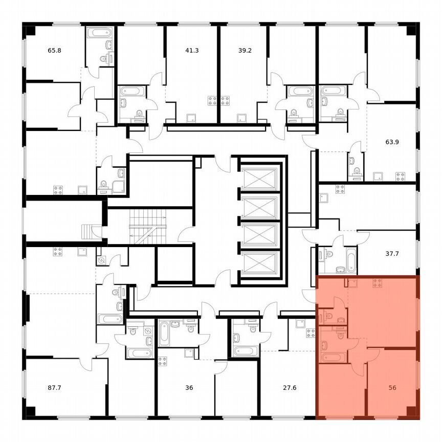 2-к. квартира, 56 м², 12/32 эт.
