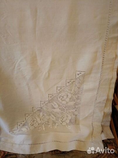 Антикварная скатерть ручной работы из тонкого льна