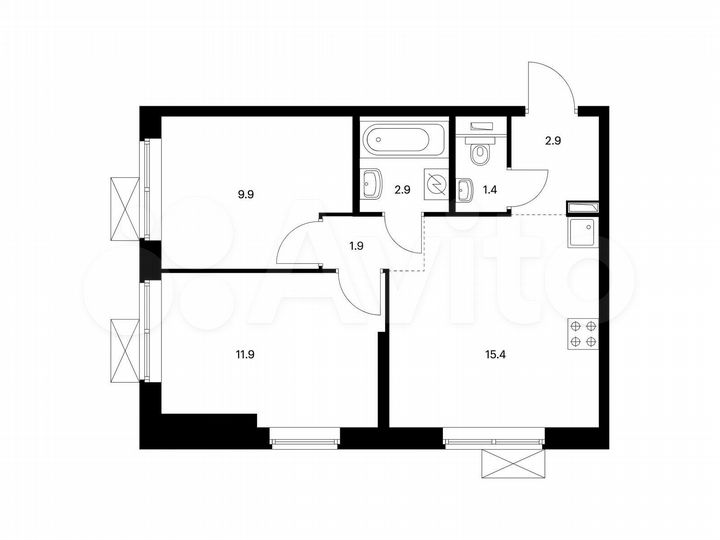 2-к. квартира, 46,3 м², 6/33 эт.