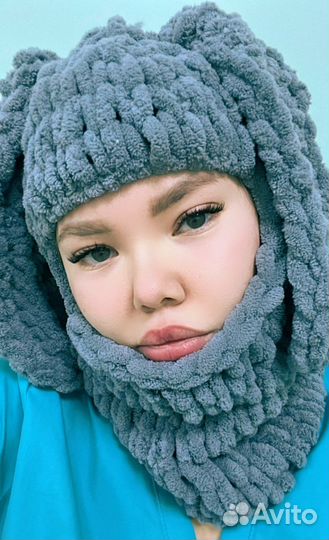 Балаклава вязаная с ушками зайца