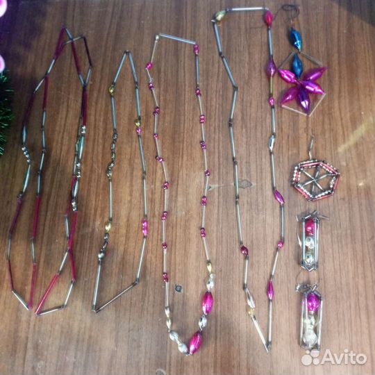 Ёлочные игрушки гирлянды СССР стеклярус