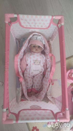 Кукла пупс ELC, кроватка, переноска и ещё