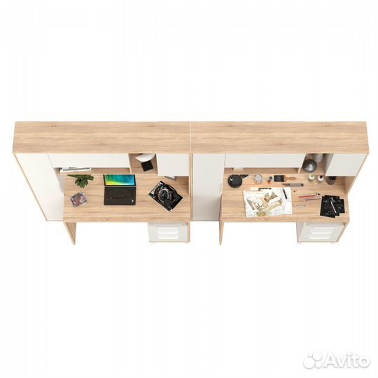 Столы компьютерные Mobi Комфорт 12.95N цвет дуб сонома/белый, (шхгхв) 324х60,3х180 см