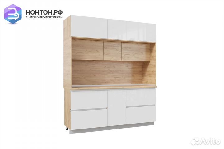 Кухня Лорен 2.05 м дуб крафт золотой / глянцевый б