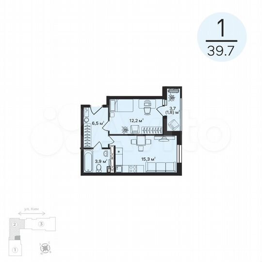 1-к. квартира, 39,7 м², 10/12 эт.