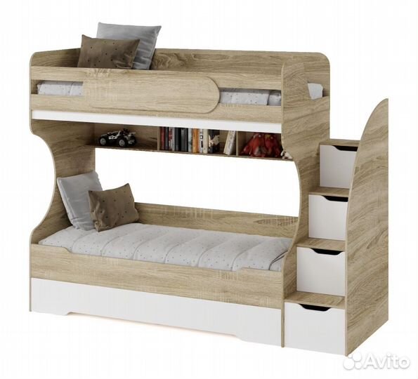 Двухъярусная кровать с лестницей комодом