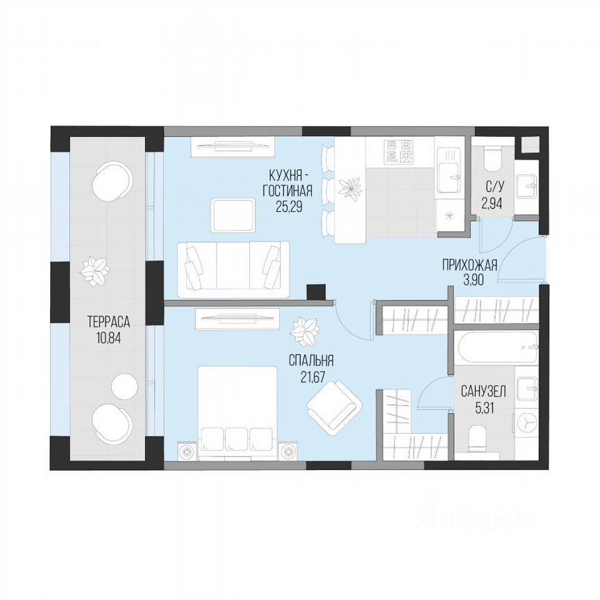1-к. квартира, 62,4 м², 1/6 эт.