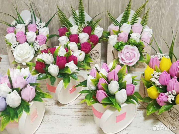 Букет из мыла - роза, тюльпаны