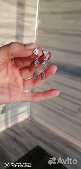 Серьги серебряные, стиль Van Cleef, клевер