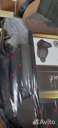 Чехлы Лада Гранта алькантара чёрно-краснкя Франт+