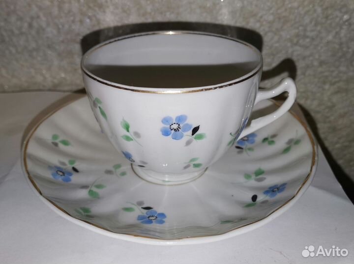 Чайная Пара 50тые Незабудки Фарфор костяной