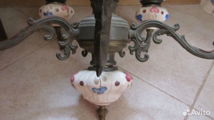 Люстра антикварная бронза, фарфор, роспись